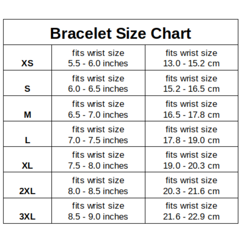 ZenStones Bracelet Size Chart